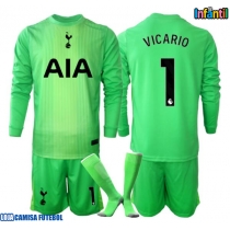 Camisa de Futebol Tottenham Hotspur Guglielmo Vicario #1 Goleiro Equipamento Principal Infantil 2025-26 Manga Comprida (+ Calças curtas)